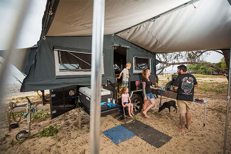 Camper trailer and people