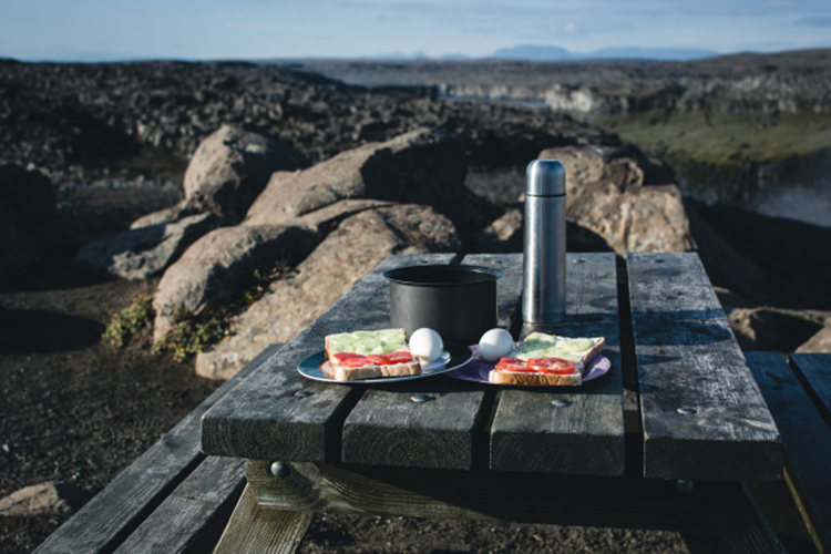 Breakfast Eggs with mountain view