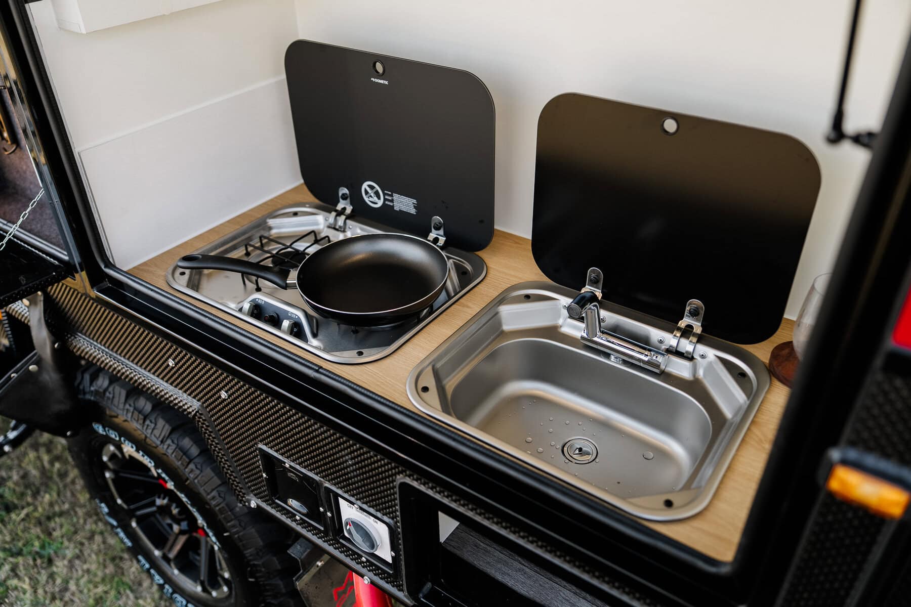 Mars 11S offroad hybrid caravan exterior dometic kitchen and cooking area