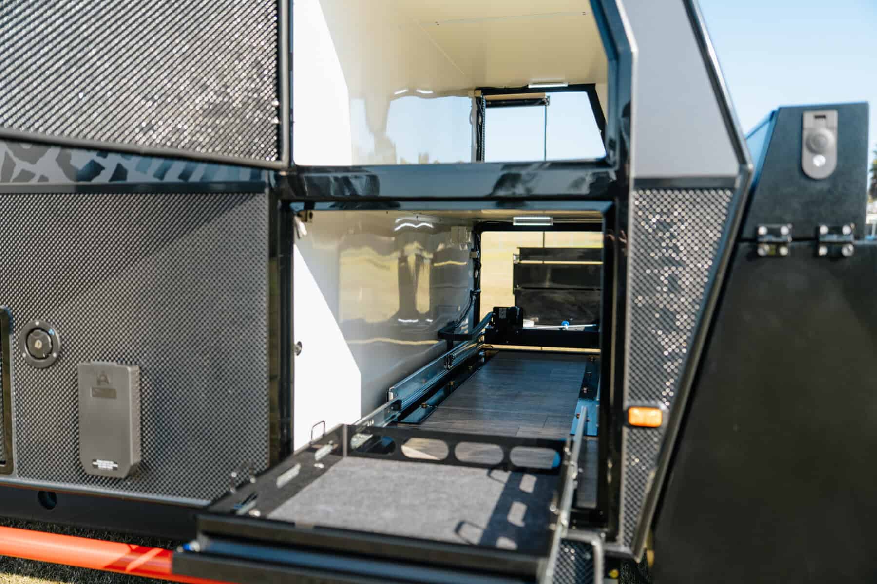 Mars Venus 17 HR offroad couples caravan exterior tunnel boot and fridge slide storage compartments