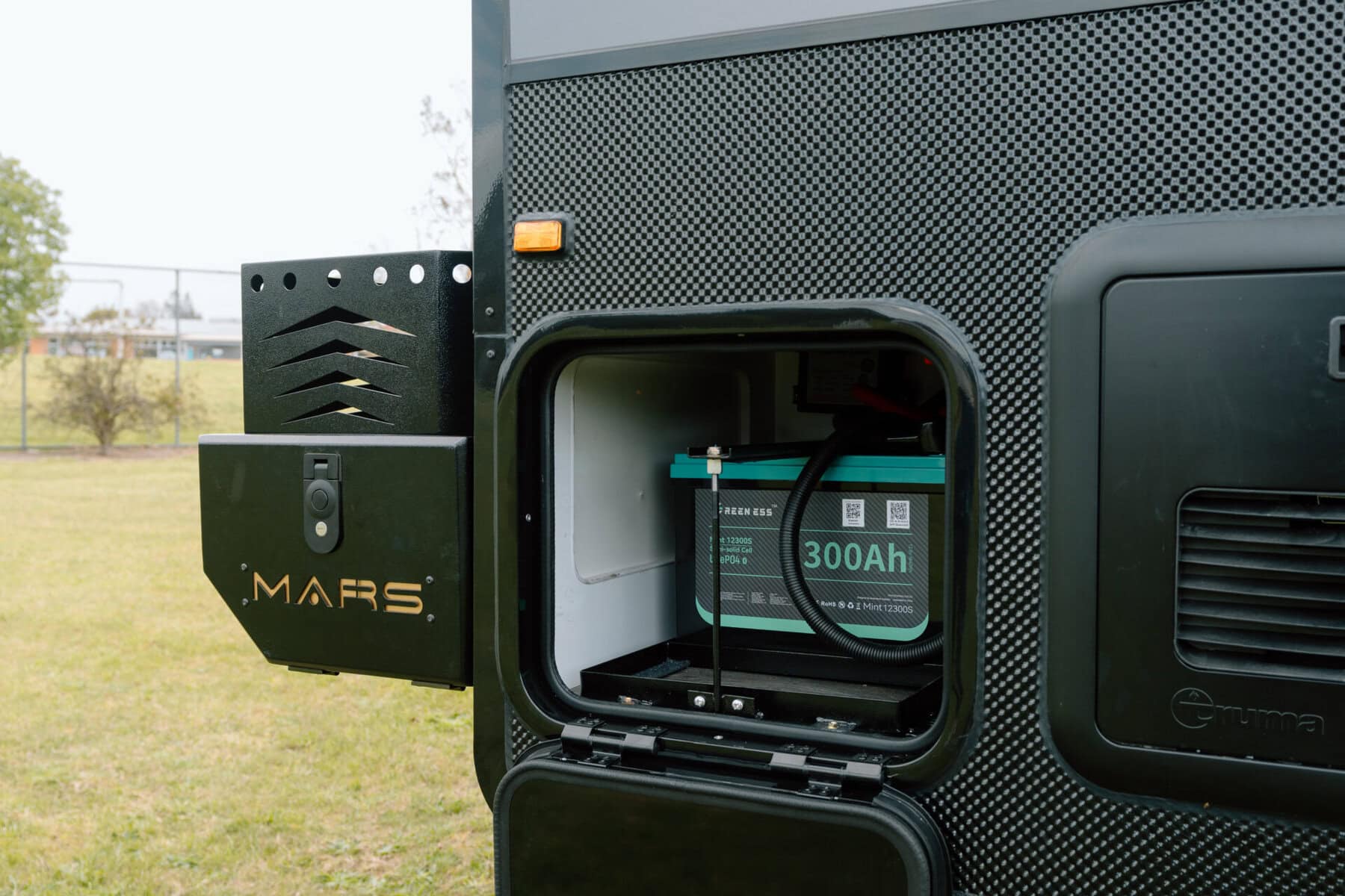 Mars 22 foot Offroad Couples caravan exterior side battery compartment and access