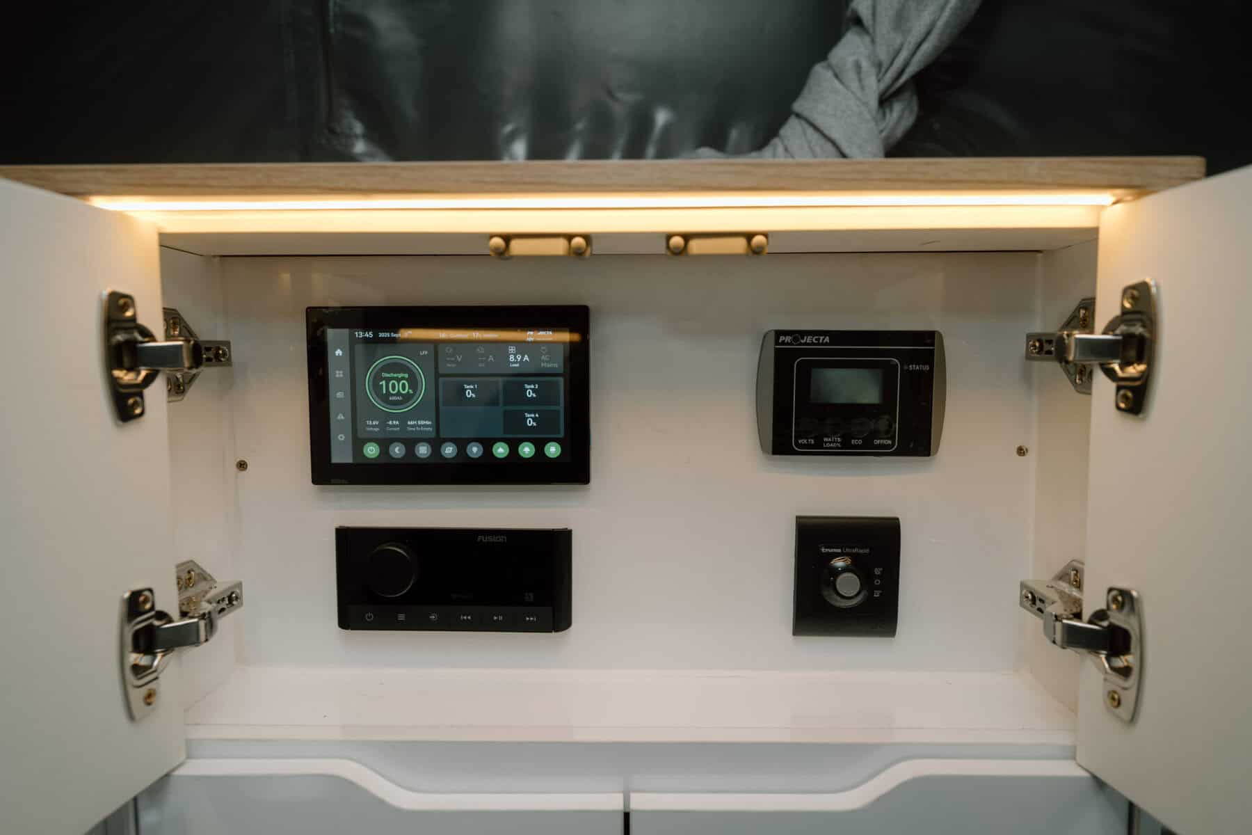 6. Mars 13 Elite offroad family caravan interior battery management system control panel