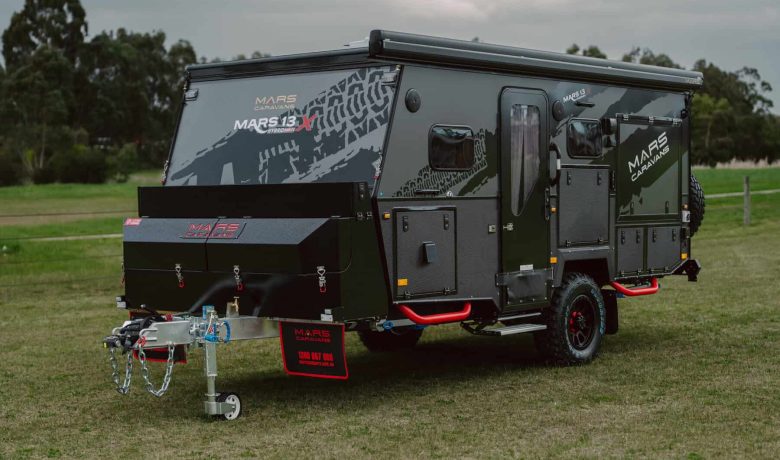 1. Mars 13 Elite offroad family caravan exterior front angle hero shot fully closed